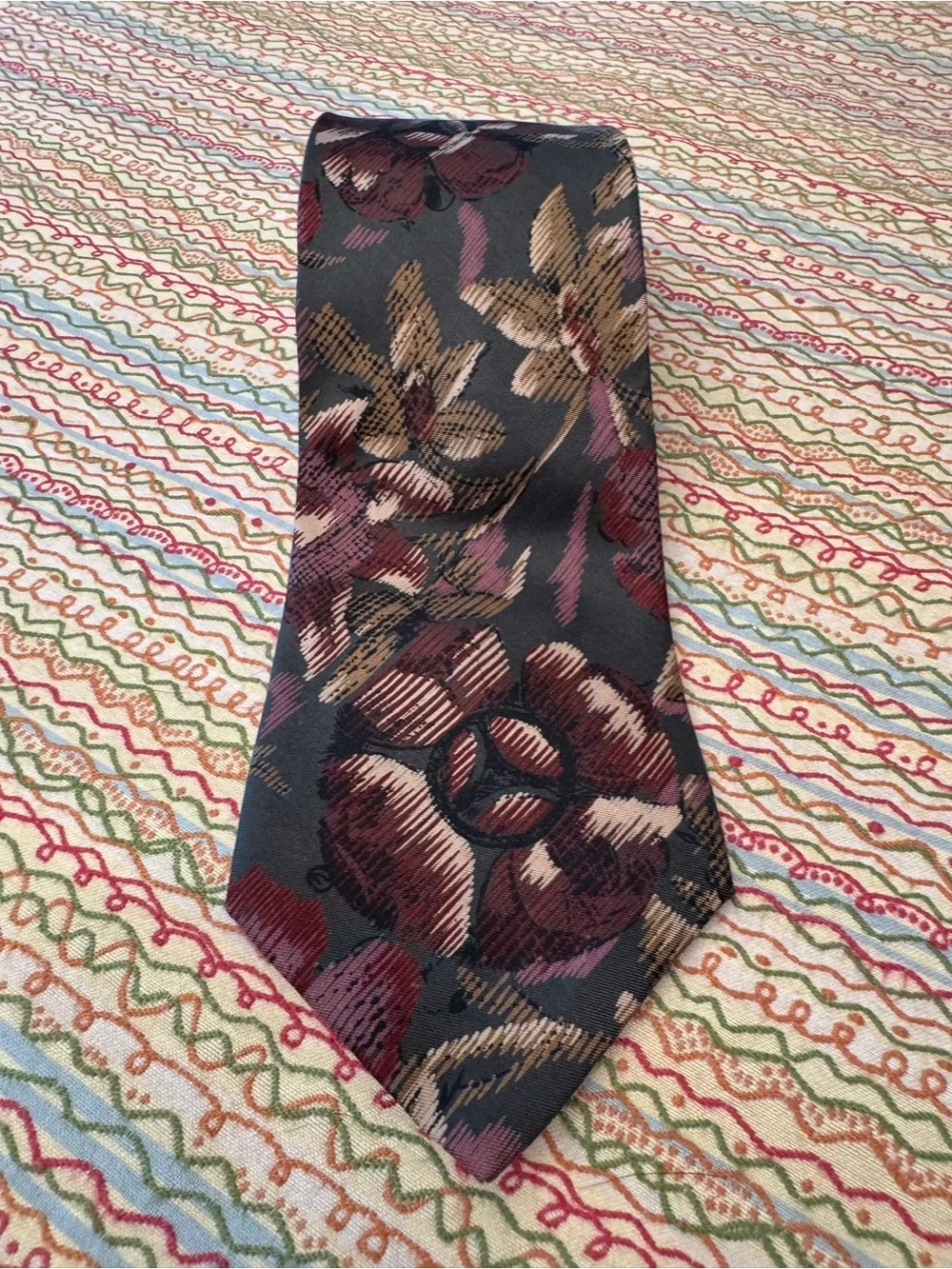 Vintage Weathers of Columbia Floral Jacquard Silk Tie Retro 90s Goth Corp Boho